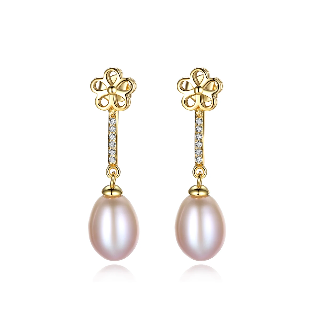 

Pearl Earrings Women Plumeria Korean Flower Gold And Cz Sterling Silver Bezel Earrings