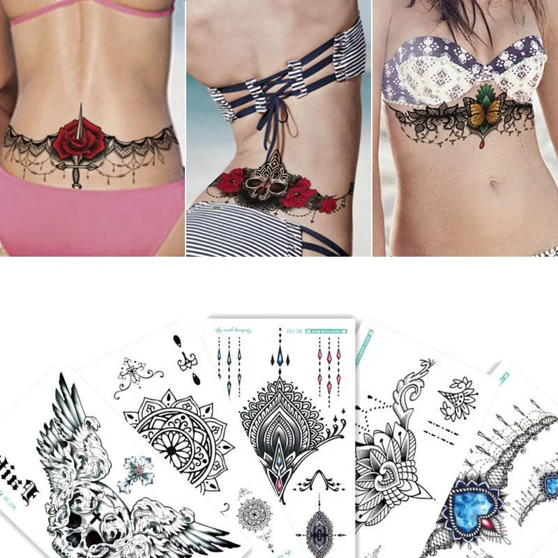 

Mandala Temporary Tattoo Large Henna Arabic Underboob Back Chest Body Art Womens, Watercolor
