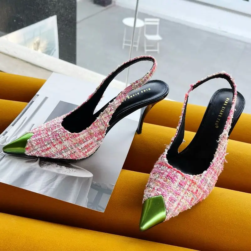 

Chaussure Talon Haut Femm Elegant Pumps Fashion Office Wear Steel Toe Slingback 2022 Women's Heels, White, pink, black