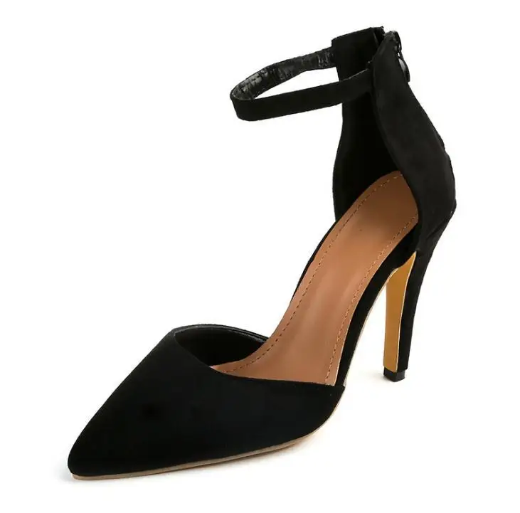 

2021 ankle strap Pumps pink sexy pencil women high heel womens shoes heels buckle women's pumps, Black