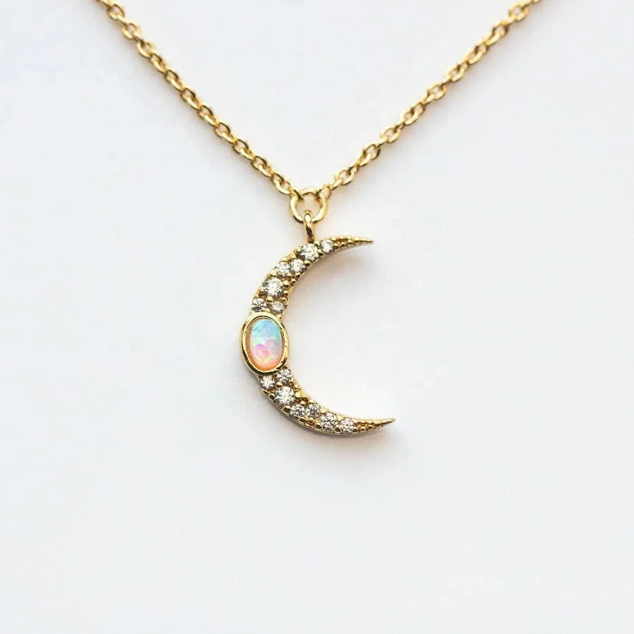 

tiny moon pendant charm opal necklace 2020 minimal delicate 925 sterling silver jewelry wholesale