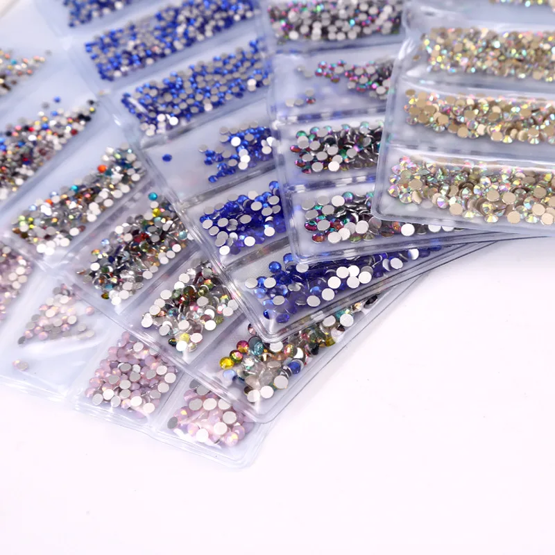 

Factory Prices Hot Selling 6 Blanks Set ss4-ss12 Glass Flat Back Nail Art Designs Rhinestone for DIY Nail Decoration