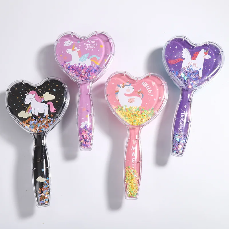 

Heart shaped Massage Hairbrush cute unicorn pattern hair brush pink black plastic hair combs curly hair brushes for baby kids