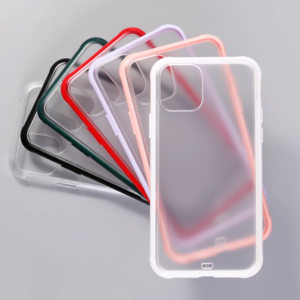 

New Matte Transparent Phone Case Silicone Frame Anti shock Acrylic Transparent Hard PC Cover