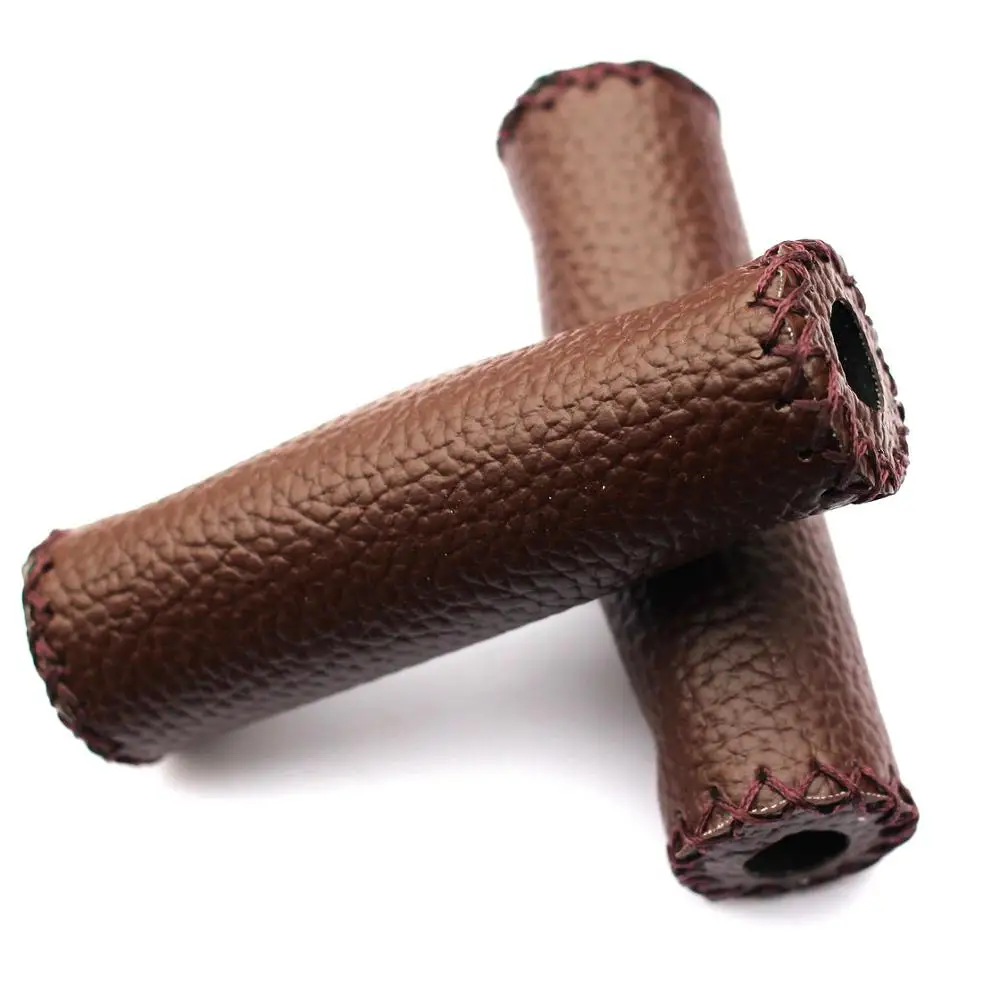 

Bicycle handle set Sponge retro hand stitched soft leather cover Road folding bike leather grip cover