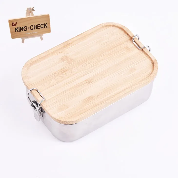 

Eco friendly indian tiffin lunch box reusable bamboo lid lunch box stainless steel meal prep container, Stainless steel lunch box