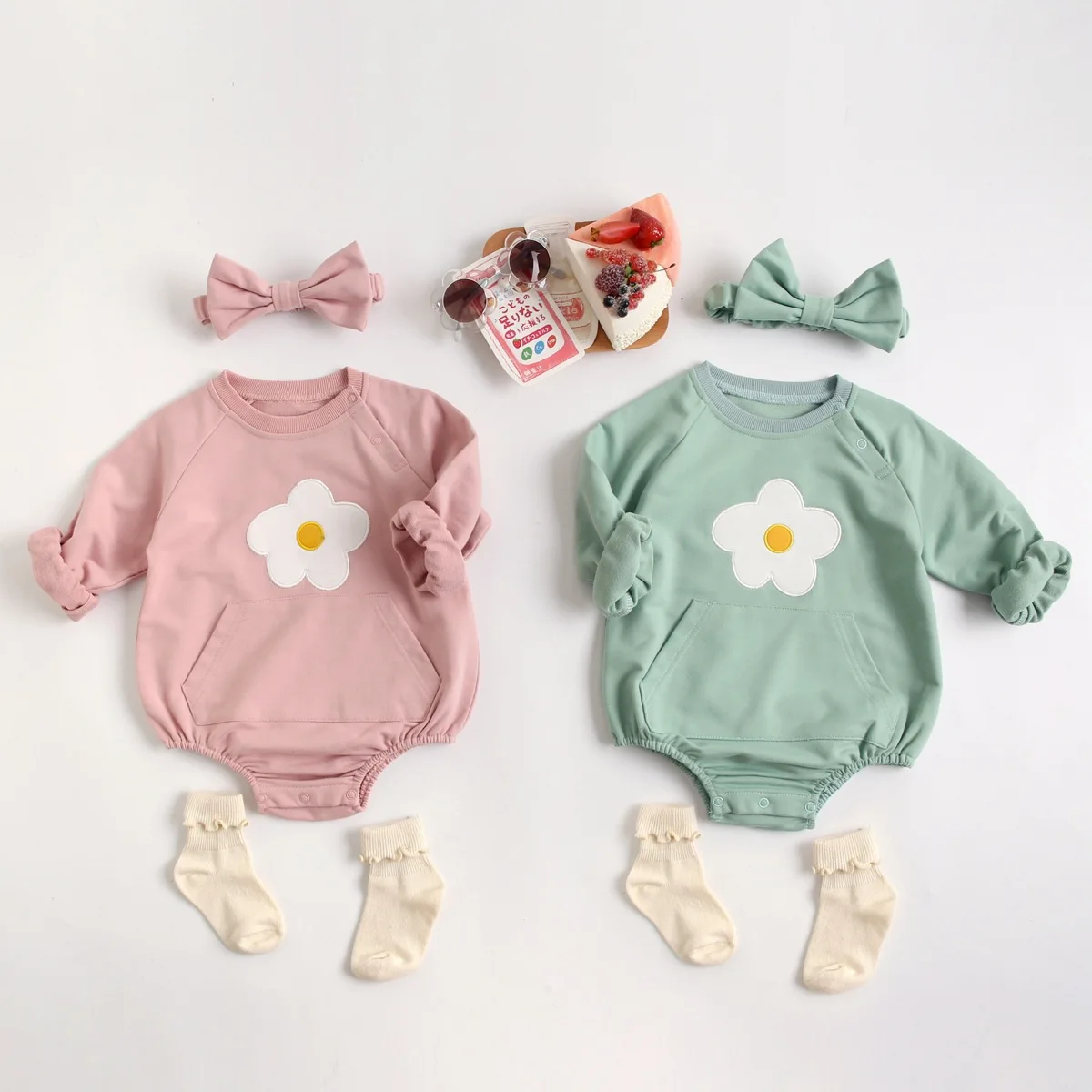 

Newborn Baby Cotton Long Sleeve Romper Jumpsuit With Headband