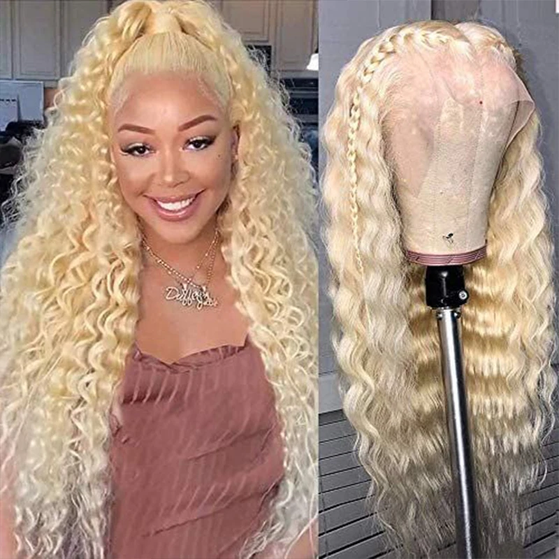 

100% Human Hair Brazilian Hair,613 blonde Hair deep wave curly transparent lace,with baby hair preplucked