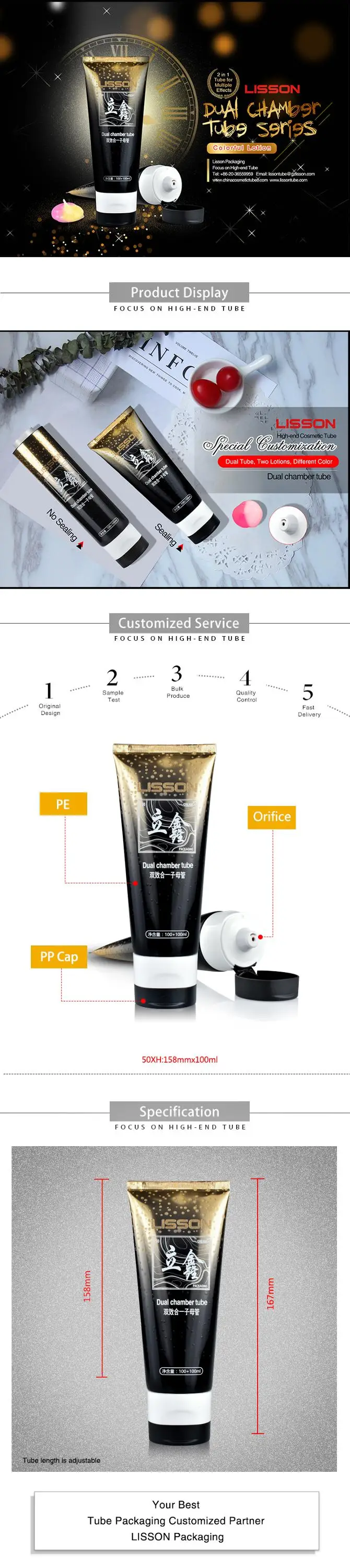 Customized Cosmetics Cleanser Cream Plastic Oval Double Packaging Tube With Double Hole Flip Top Cap