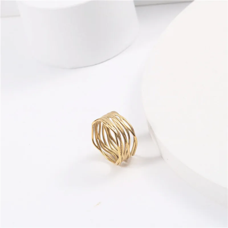 

High End 18K PVD Gold Plated Stainless Steel Rings for Women Gold Jewelry Wholesale Laser Logo Rings