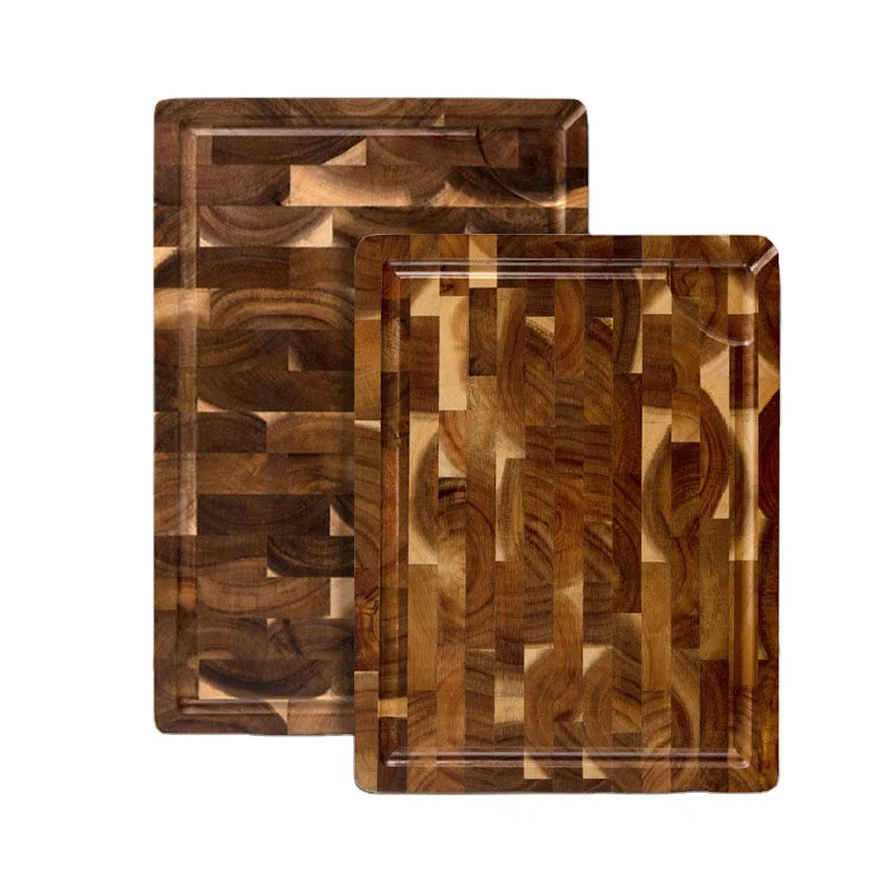 

Large End Grain Thick Reversible Acacia Wood Cutting Board Dark Wood Butcher Block Chopping Board With Juice Grooves For Kitchen, Acacia wood natural color