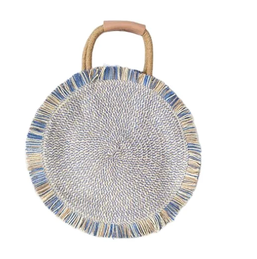 

Summer National Ethnic style hot sell wholesale round straw beach bags cotton straw bag
