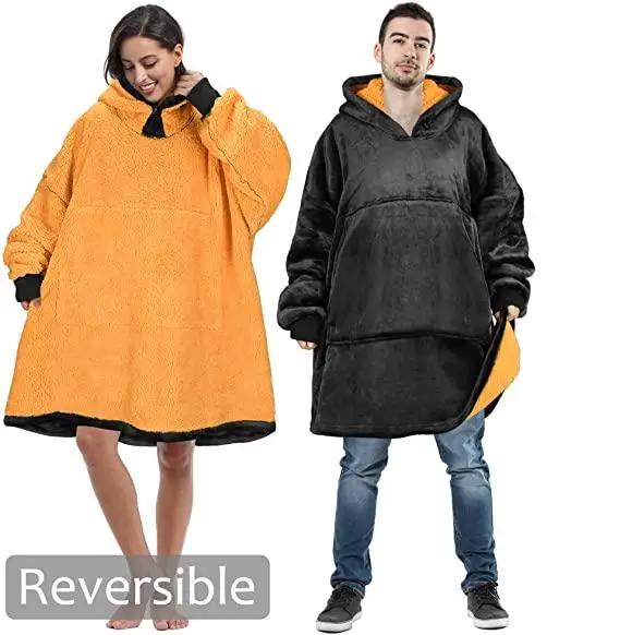 

Home textile china oversized hooded wearable sweatshirt custom women men flannel sherpa blanket hoodie