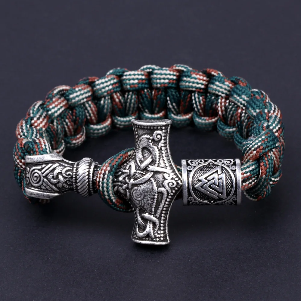 

Vintage Nordic Vikings Jewelry Hammer Rune Woven Bracelet for Men Jewelry