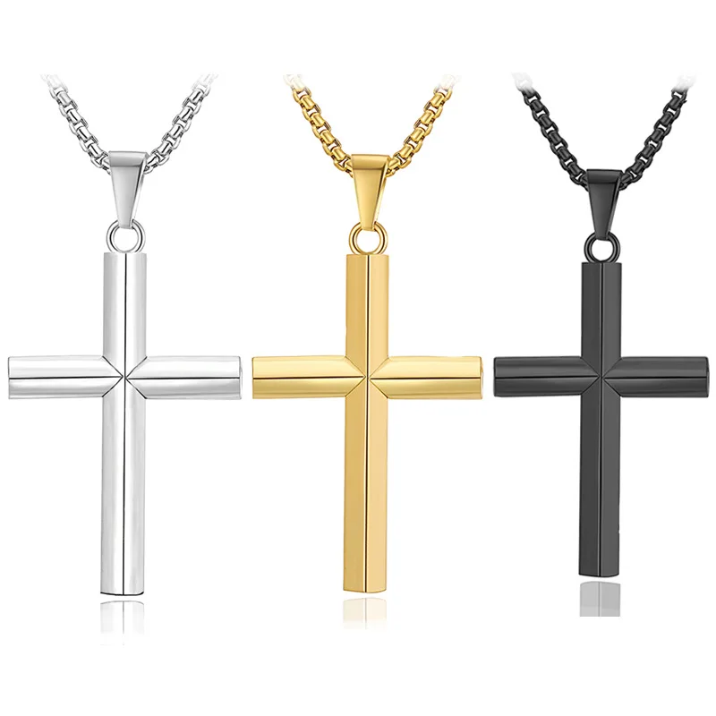 Wholesale 316L Stainless Steel Silver Gold Black Cross Pendant Necklace Men Custom Letter Minimalist Jewelry