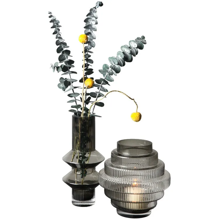 

Modern Florero Verde Black Creative Cylinder Clear Glass Vases