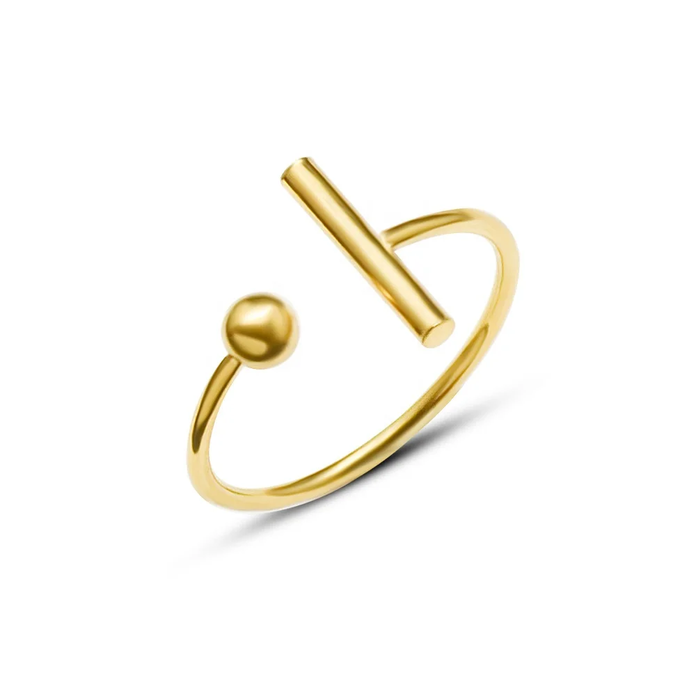 

MICCI Wholesale Custom Women's 18k Gold Plated Stainless Steel Jewelry Women Simple Minimalist Open Gold Ball T Bar Ring