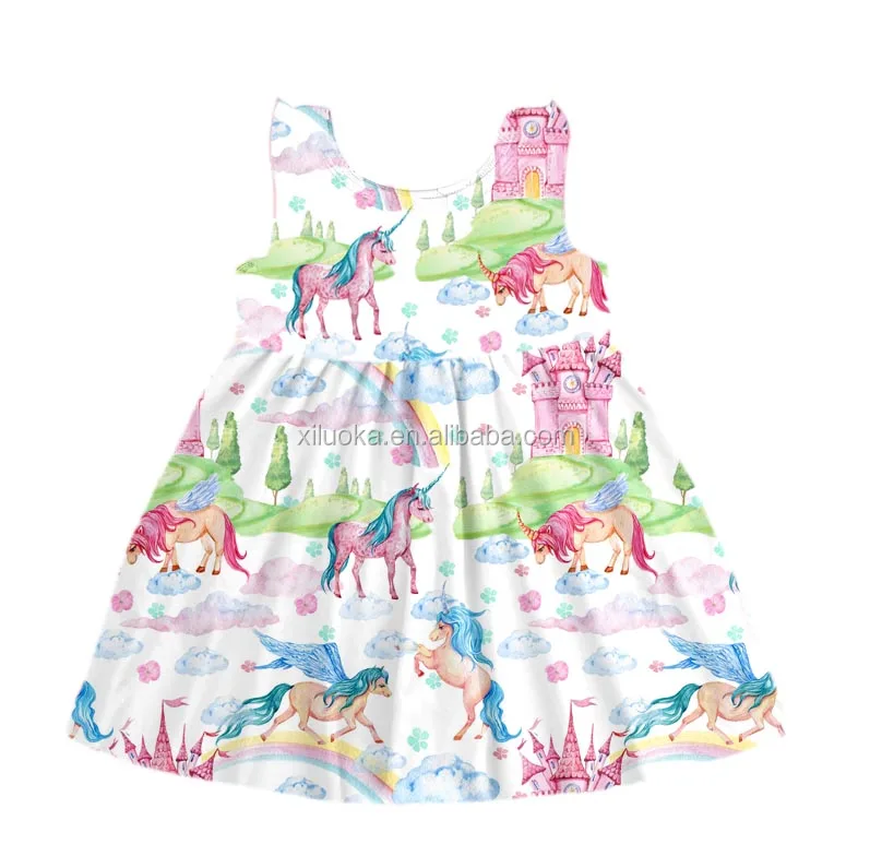 

2020 Low Moq Sleeveless Little Girl Boutique Clothing Kids Unicorn Dress, Picture