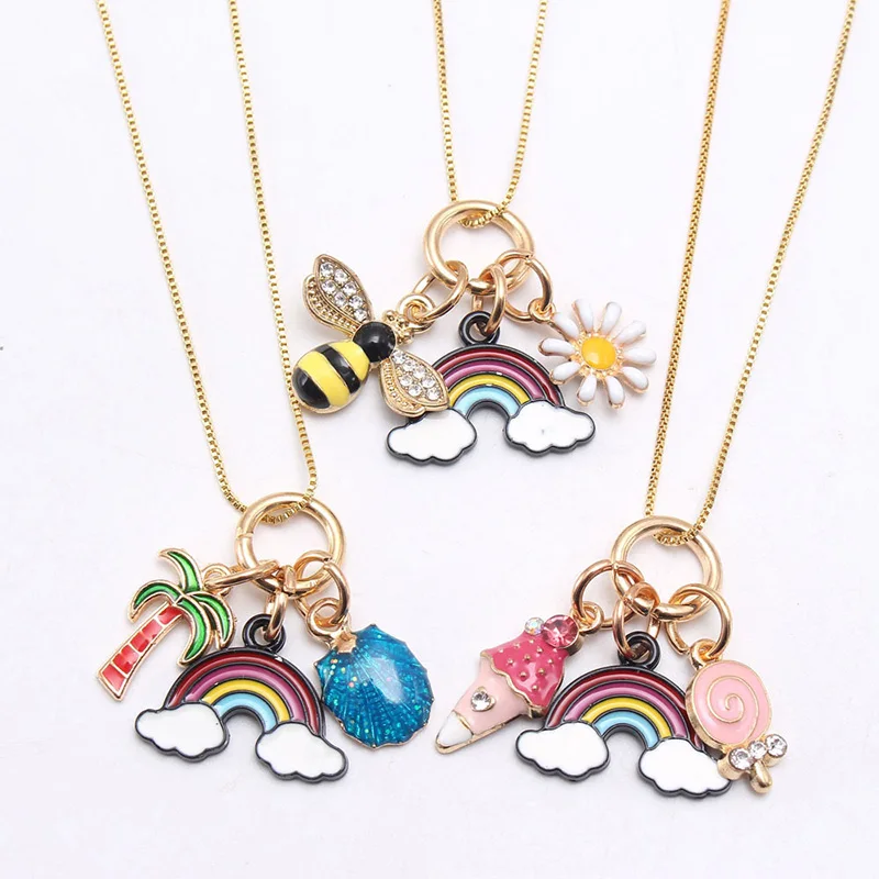 

RTS summer cartoon rainbow cloud chain kids gift baby girls pendant jewelry necklace, As picture show