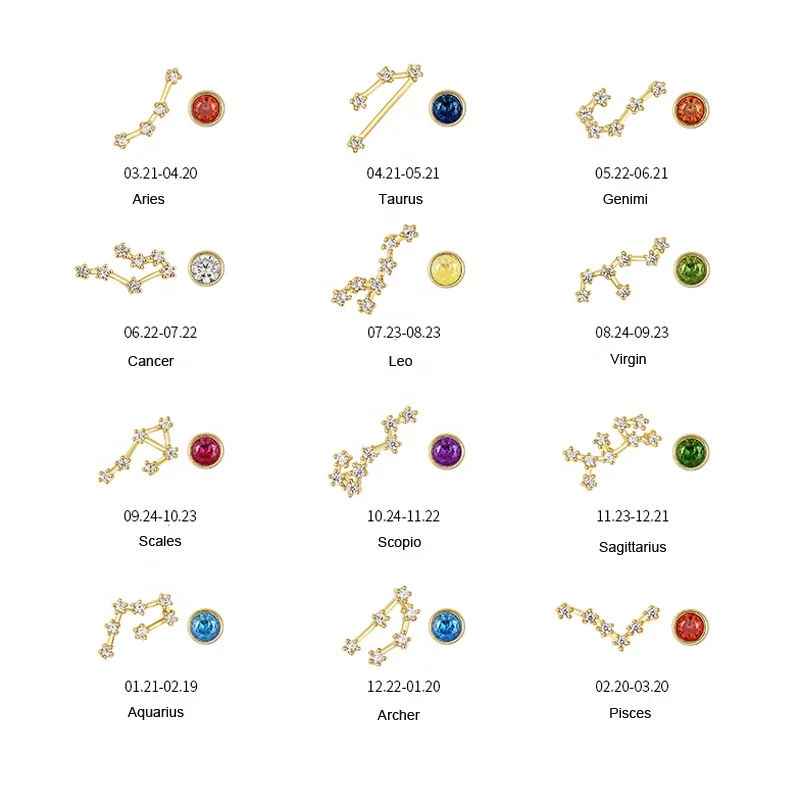 

Fashion Simple Style Jewelry 12 Astrology Zodiac Sign Stud Earrings