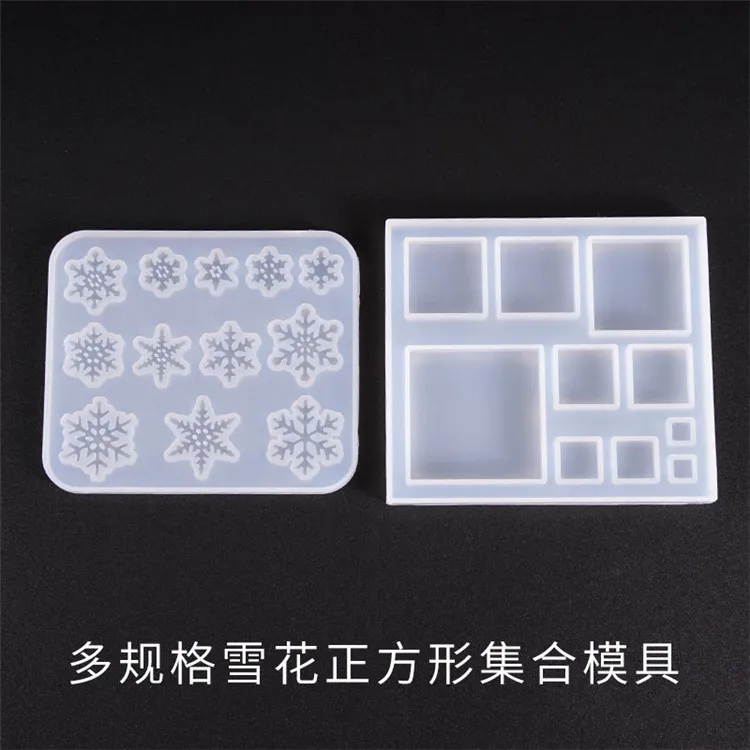 

Y2470 Shiny epoxy resin keychain molds 12 cavity snowflake square silicone jewelry pendant molds, Blue