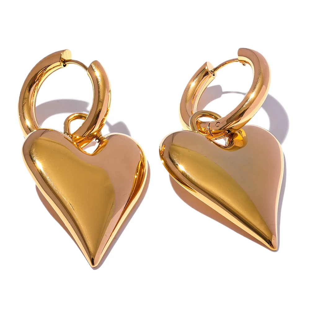 

JINYOU 2791 New Glossy Smooth Stainless Steel Heart Drop Hoop Earrings 18K PVD Plated Metal Fashion Trendy Jewelry Women