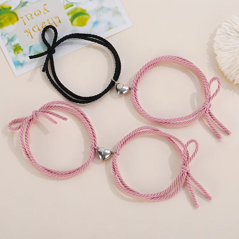 

Colorful Elastic Heart Magnetic bracelet Hairband Jewelry For Kids Women 2pcs/set KIB059, As the pictures