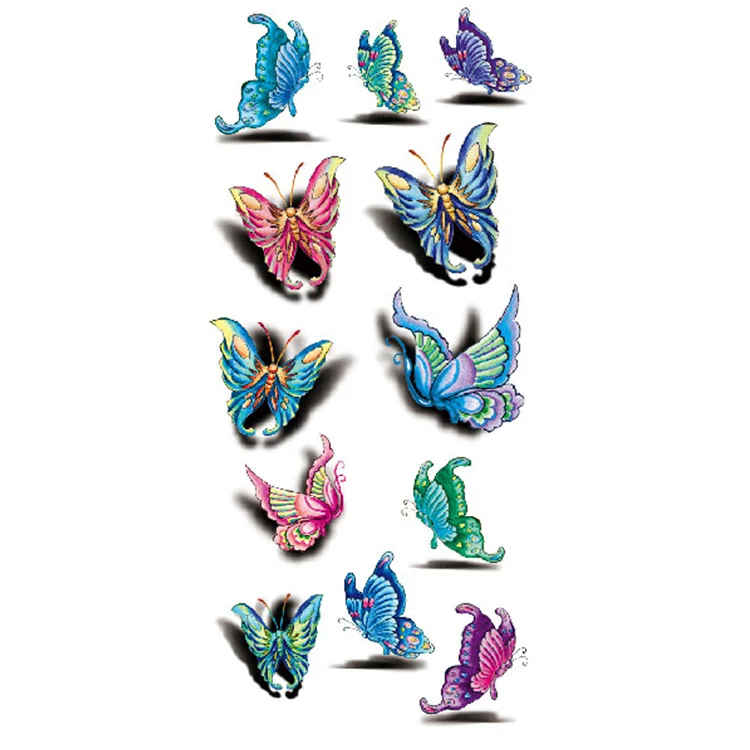 

Customized ex-factory price 3D sexy butterfly realistic semi-permanent temporary tattoo stickers, Cmyk