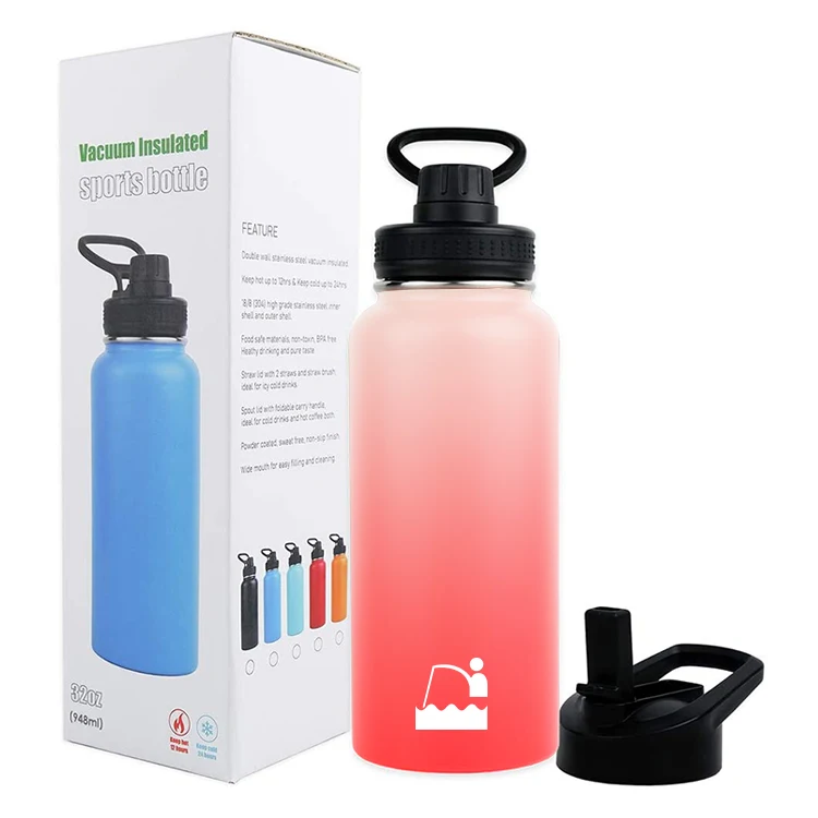 

Everich custom BPA free tritan lid stainless steel wide mouth water bottle sports bottle with handle, Customized color acceptable
