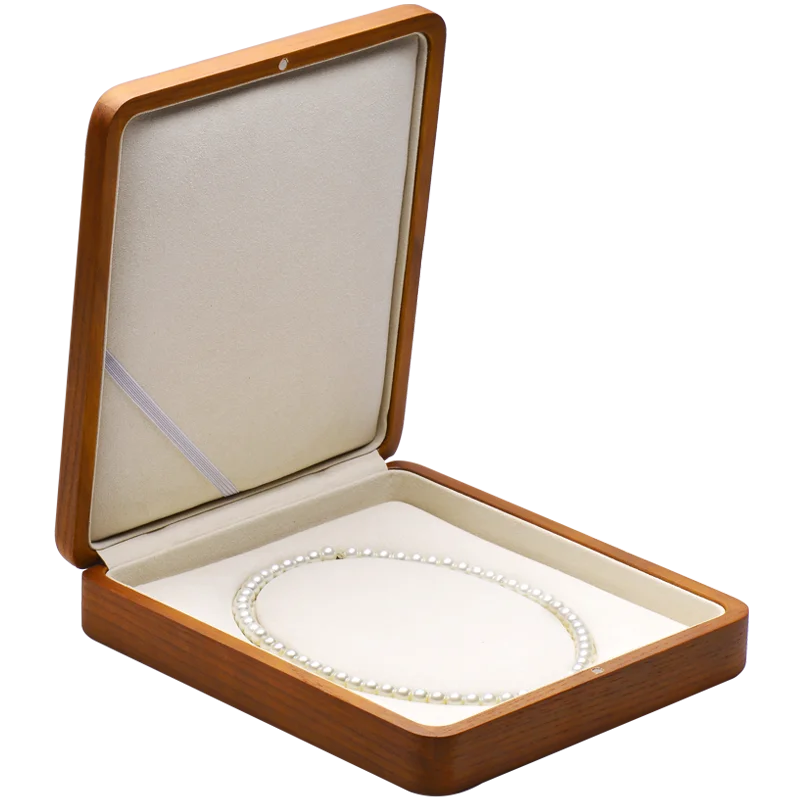 

Newest Fashion Natural Solid Wooden Necklace Jjewelry Box with microfiber Insert For Jewelry Packaging Accept Custom Logo, Beige and dark grey color
