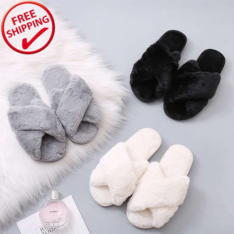 

Home indoor luxury fluffy slippers fur slippers for women