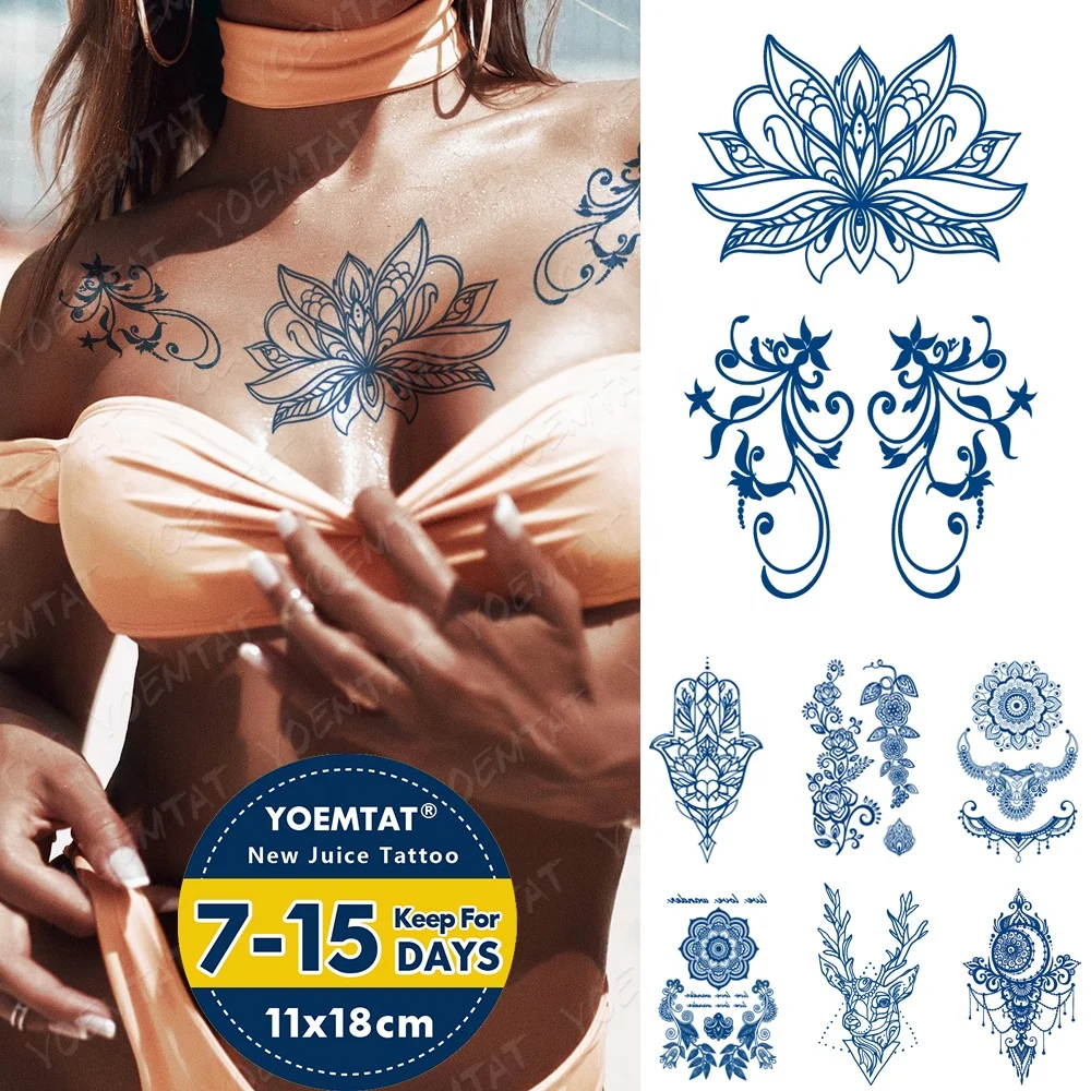 

Juice lasting for a long time Chest Premium floral Temporary Tattoo Sticker, Cmyk