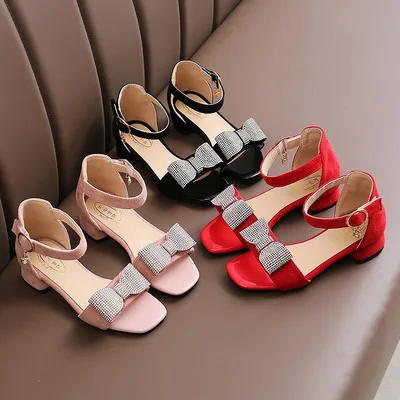 

Children's sandals girls soft sole high heels princess shoes open toe little girl roman shoes, 3 colors