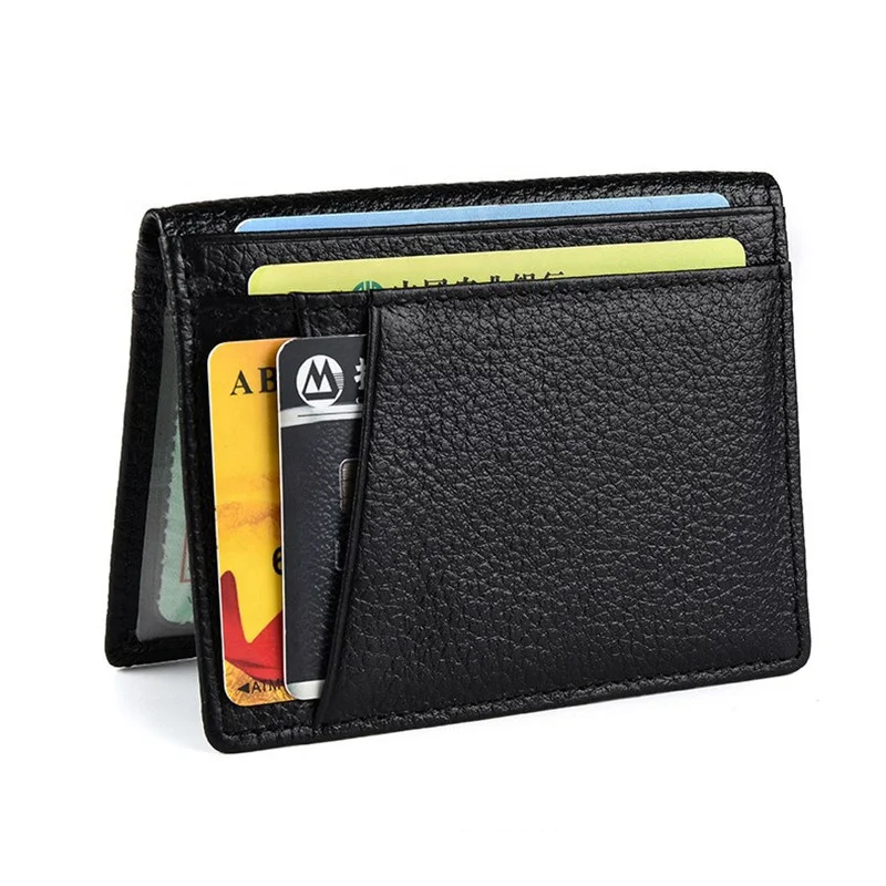 

Black Credit Card Bag Driving License ID Card Holder Cowhide Case Bifold Purse Male Litchi Genuine Leather Wallet