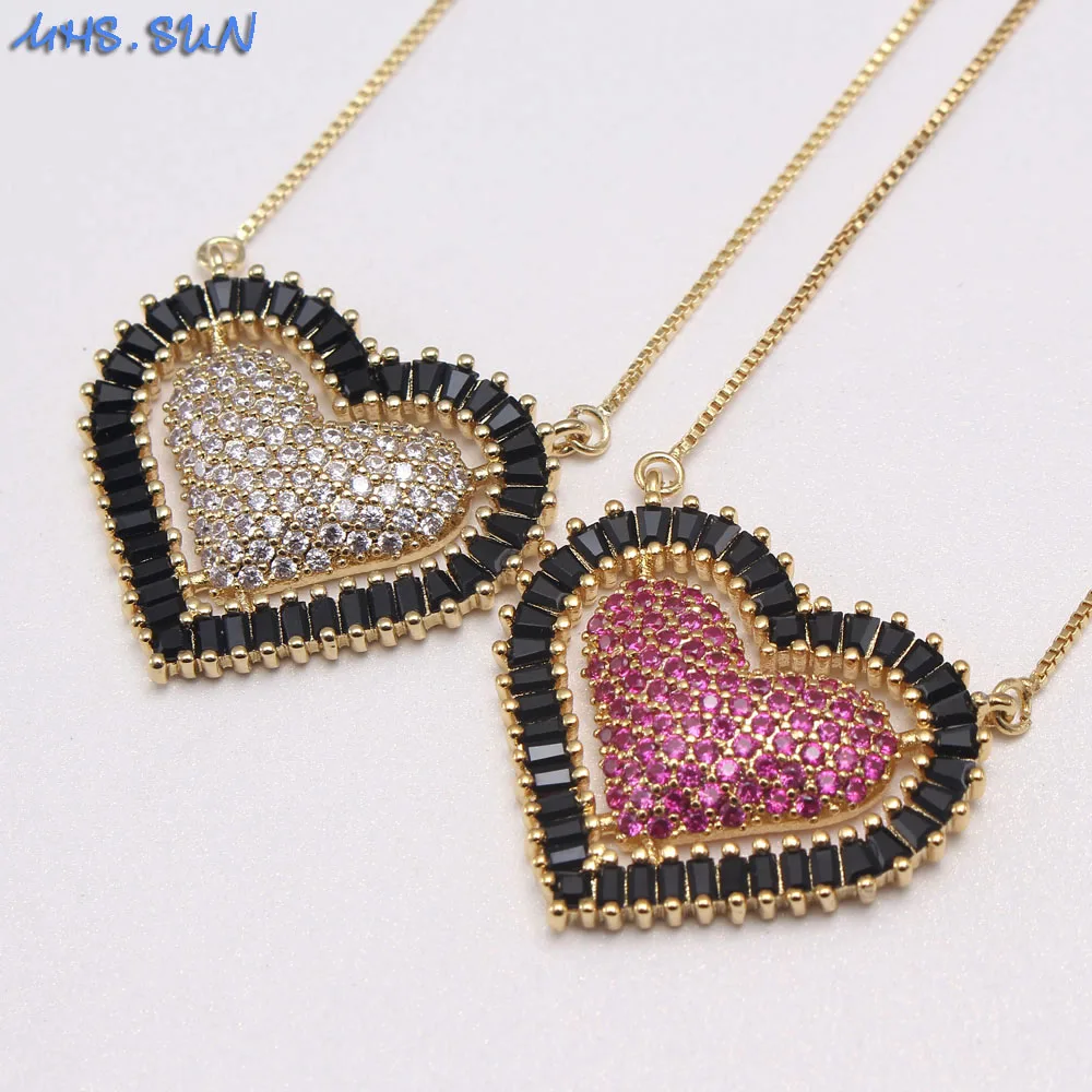 

MHS.SUN Newest Valentines design CZ Jewelry For Lover Zircon Heart Pendant Necklace For Women Gold Plated Chain Choker Gifts