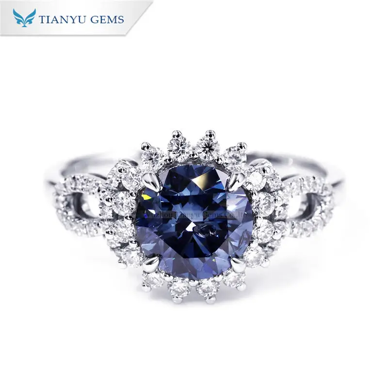 

Tianyu gems stock gold jewelry blue color lab diamond white gold ring for women