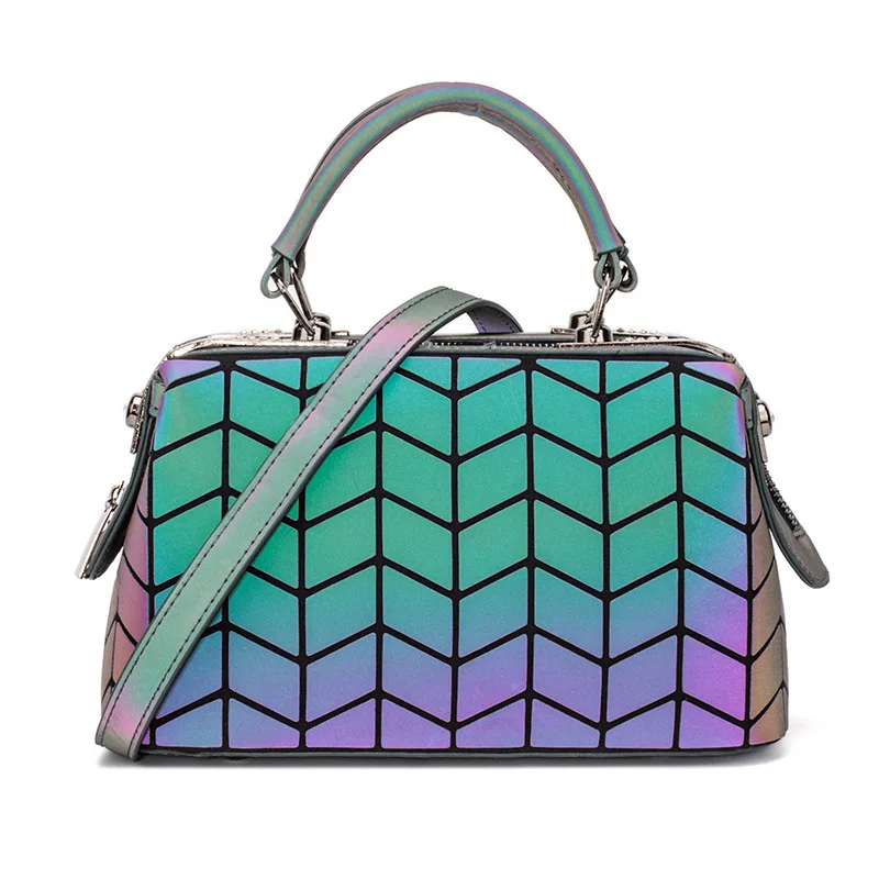 

AMIQI wholesale luminous handbags geometric boston bag women pu shoulder bags