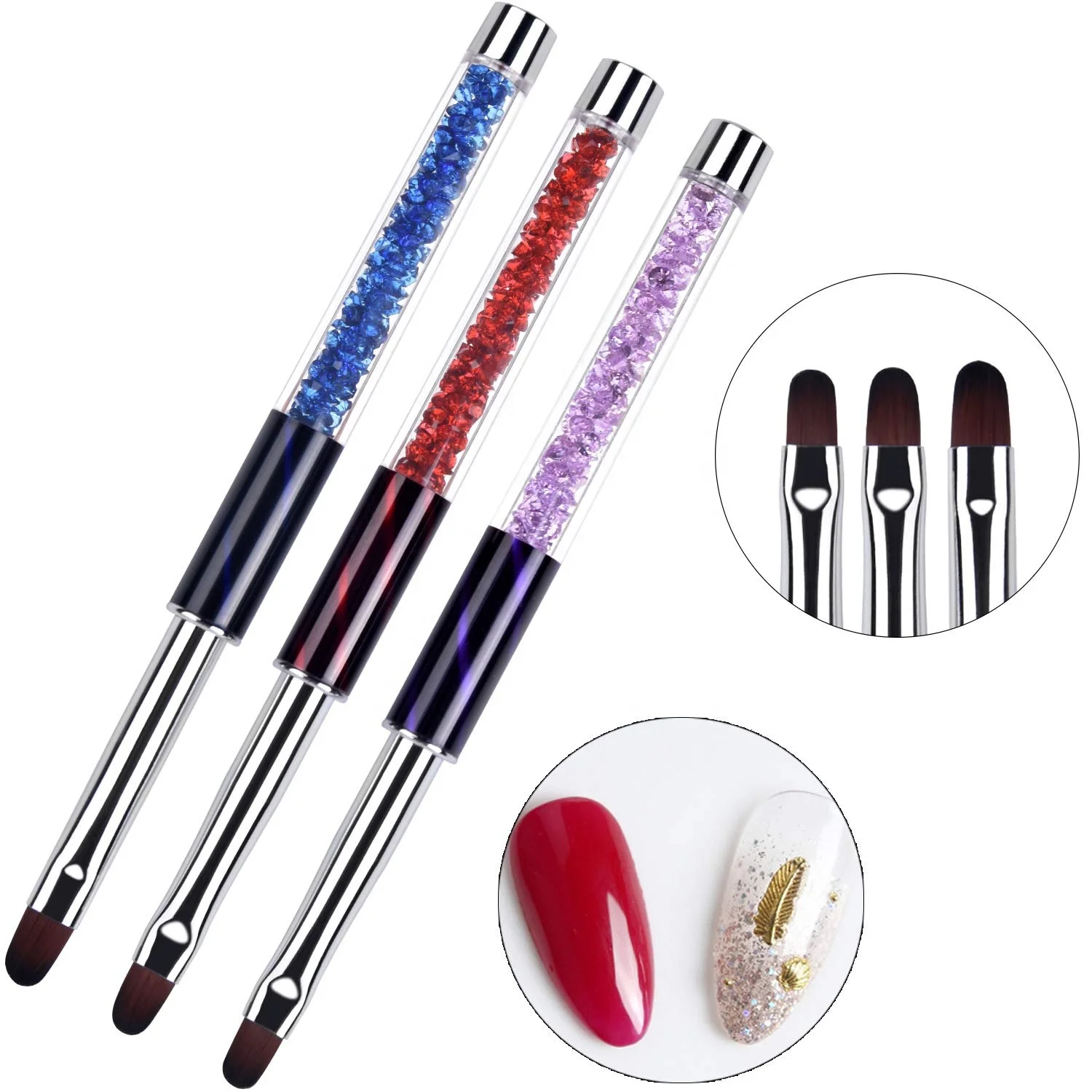 

Yihuale 3Pcs Oval Gel Nail Brush Set Rhinestone Handle Professional Nail Art Tools for Polygel UV Builder Gel Nails Extension