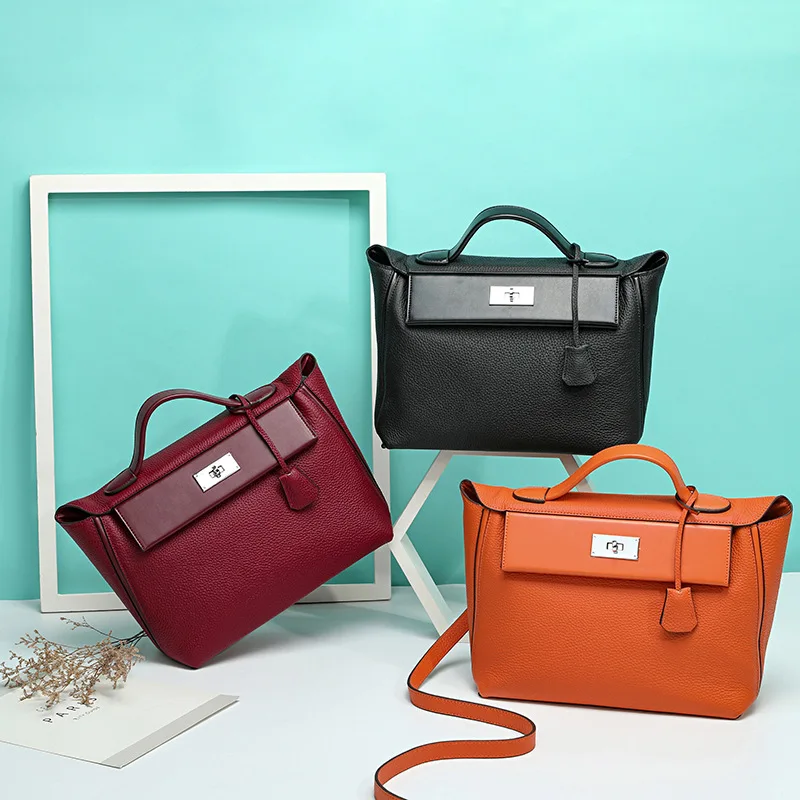 

New Style Bag Lychee Pattern Head Layer Cowhide Lock One-shoulder Diagonal Handbag Handbag