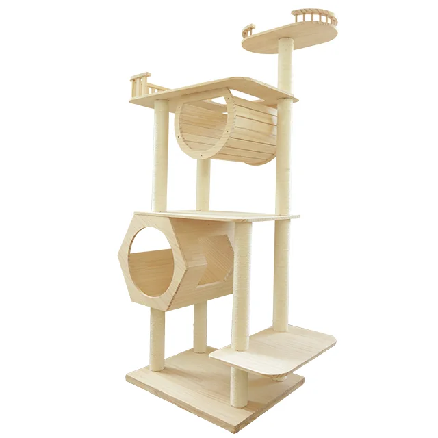 

High quality solid wood cat tree house tower large cat pet play house with scratches cat tree, Photo