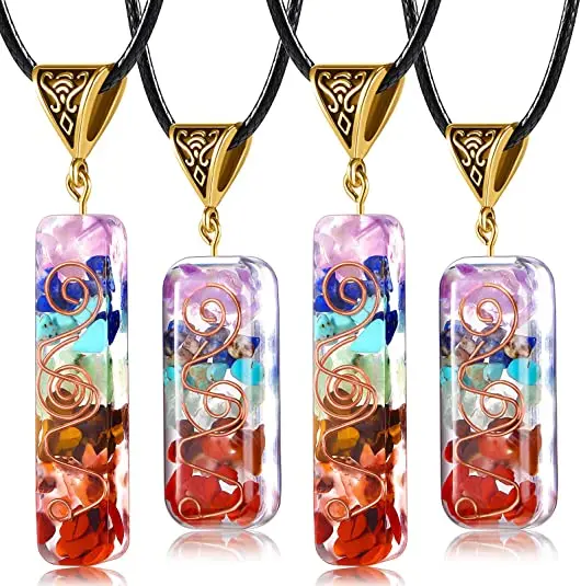 

Orgonite Chakela Colorful Natural Crystal Semi Gemstone 7 Chakra Pendant Necklace, Black