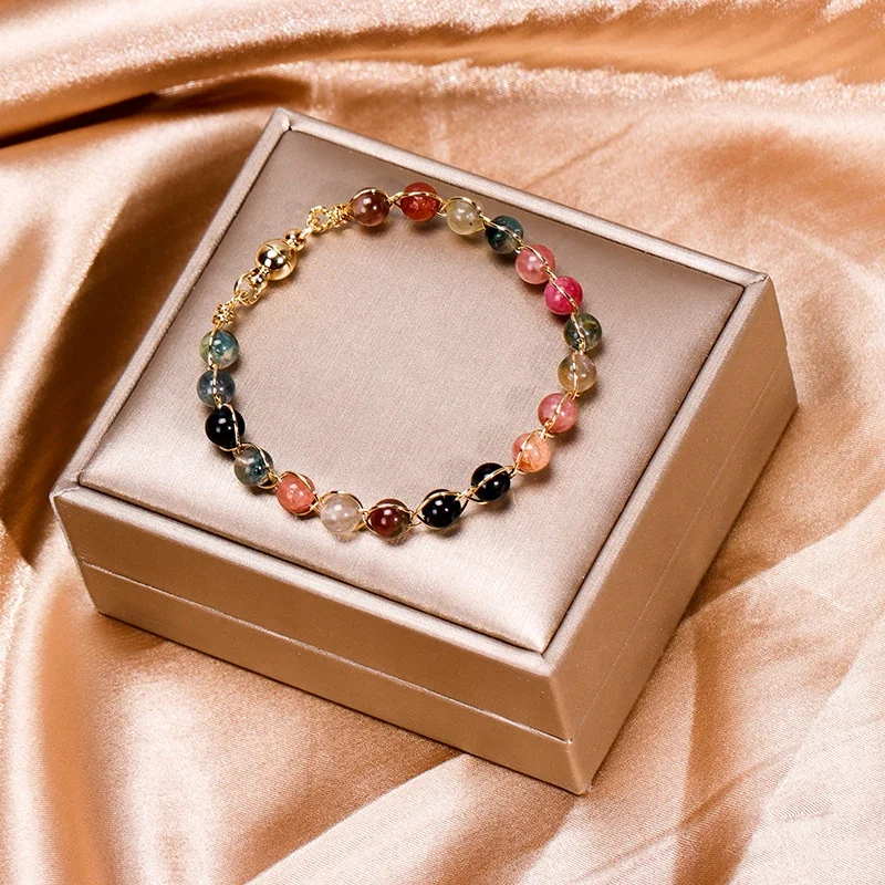 

Latest Arrival Sweet Baroque Colorful Crystal Brecelets Transport Luck Bead 14K Gold Plated Bracelet For Girl, 1 color