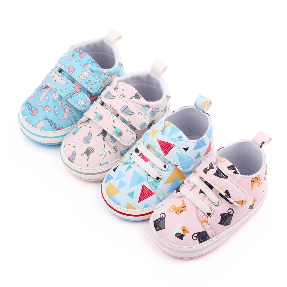

Cute Cartoon Print New Style Casual Hard-Wearing Infant Baby Shoes Unisex, Blue/pink