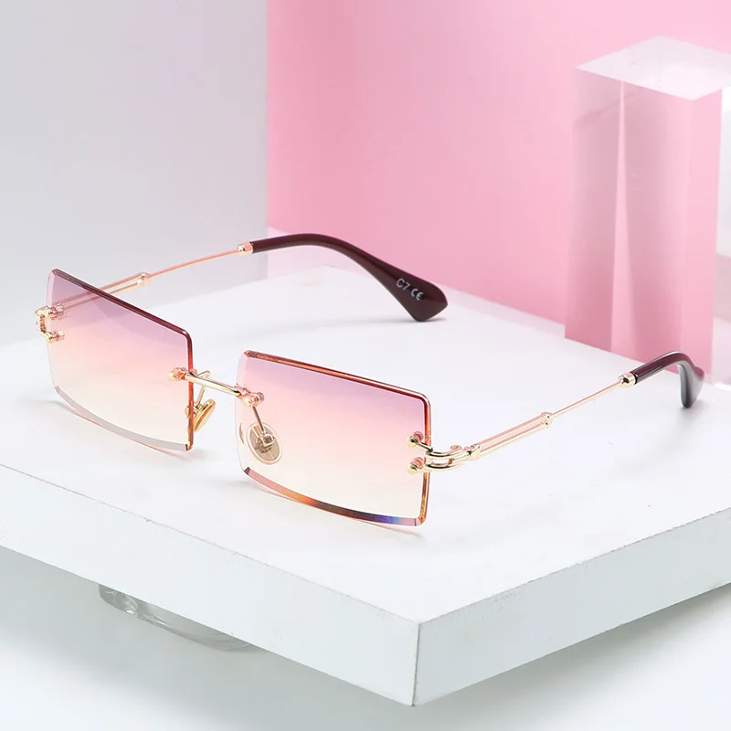 

2020 European and American New Design High Fashion Metal Rimless Square Sunglasses For Women, 8colors