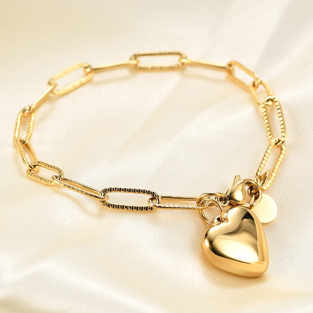 

ins niche design girl's heart is cold and peach heart round Charm pendant stainless steel Women bracelet for girlfriend