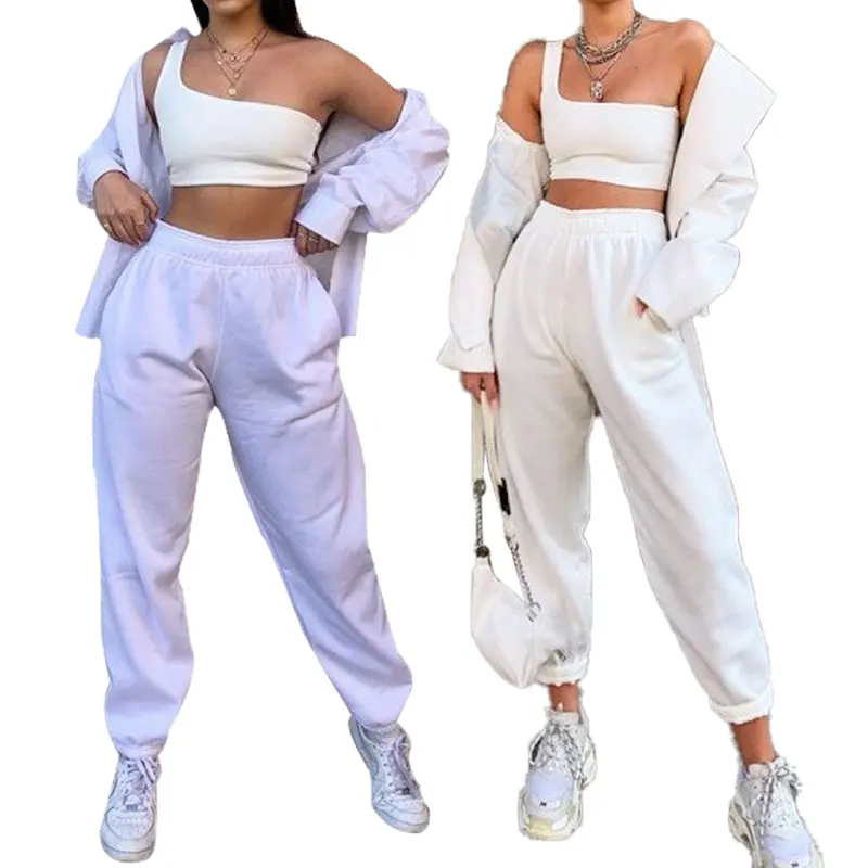 
2020 New Arrivals Wholesale Custom Eco friendly Bamboo Casual Joggers Sports Crop Top and Pants Two Piece Set Women Clothing  (1600066912475)
