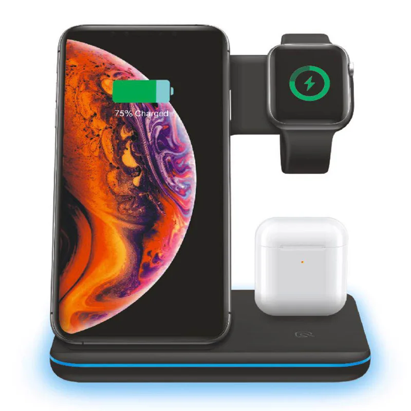 

15W Fast Charging QI Multifunction 3 in 1 Wireless Charger For Mobile Phone Earphone Watch, Black,white