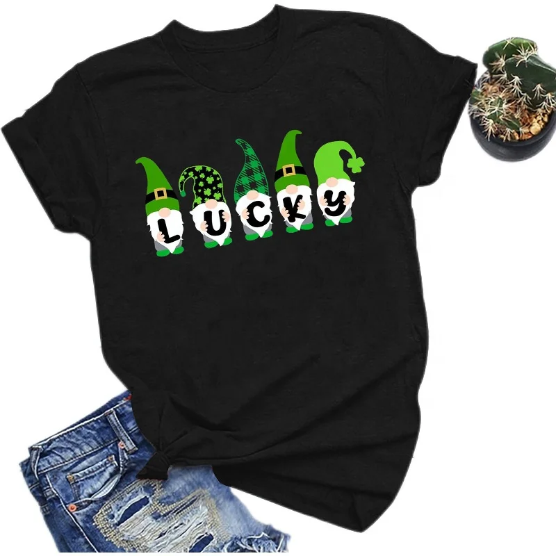 

2021 spring and summer new women's top St. Patrick print crew neck short sleeve T-shirt lucky solid casual T-shirt