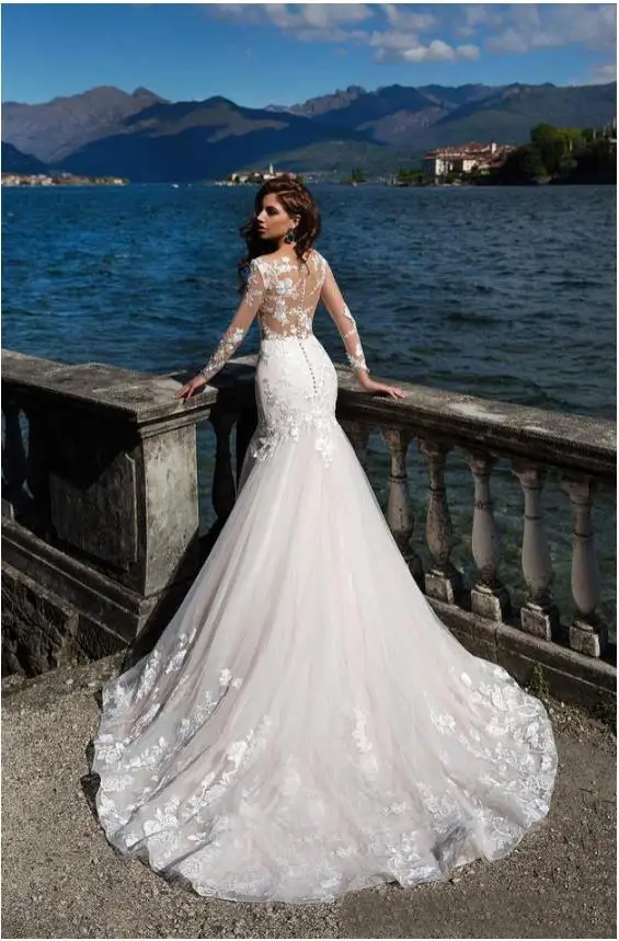 boat neck mermaid wedding dress