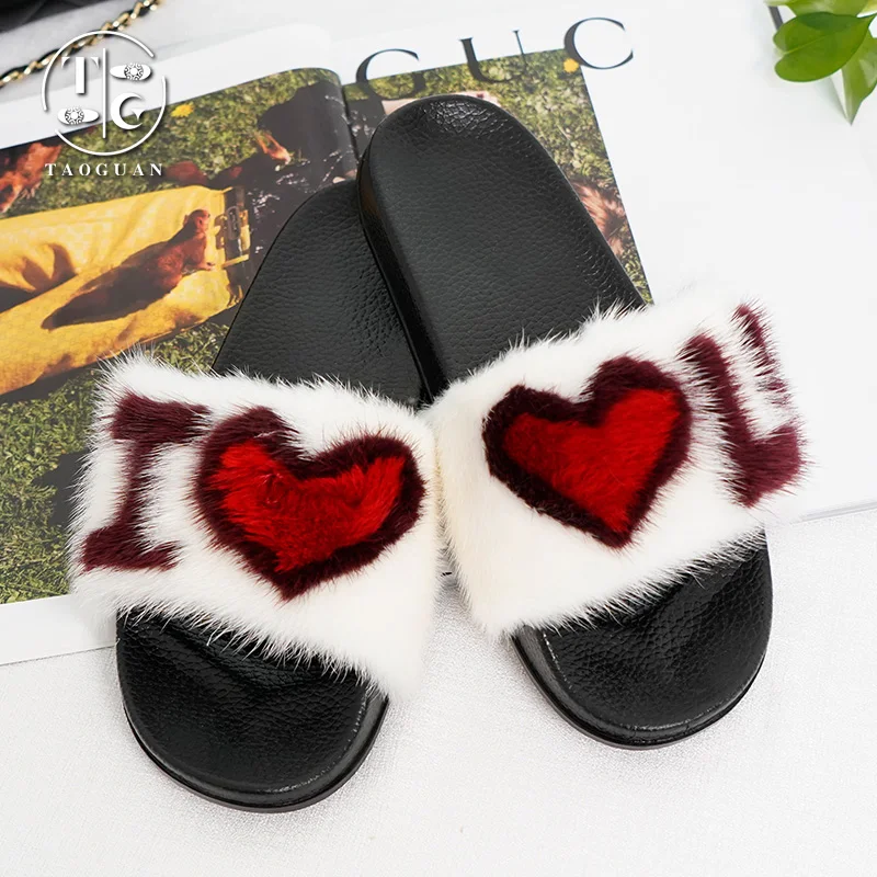 

wholesale size 10 mink dollar extra furry faux fur slides real mink heels closed shoes slippers, Customized color